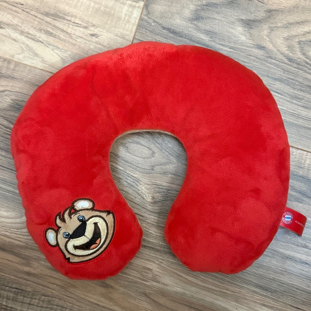 Berni Bear Red and Tan Child's Travel Neck Pillow NICI FC Bayern Munchen